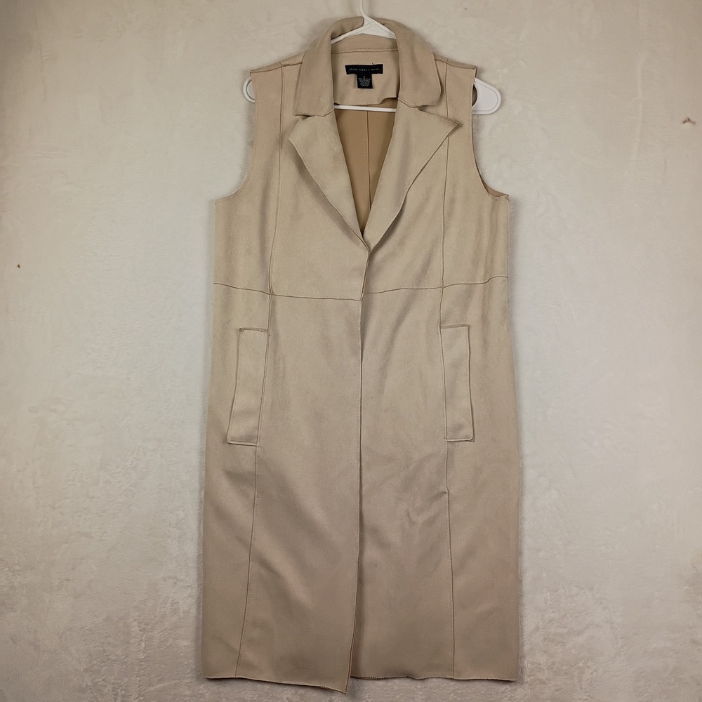 Joan Vass Vest Women Small Tan Faux Suede Longline Sleeveless Layering Boho Gorp
